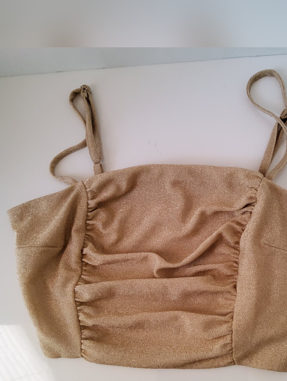privy Shimmery Champagne Ruched Cropped Cami